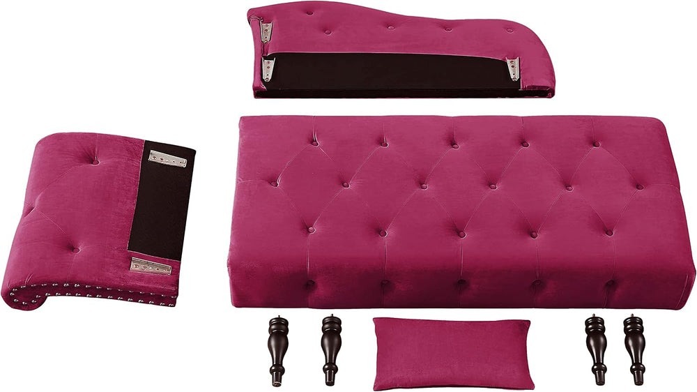 Polibi 60.6" Velvet Chaise Lounge Chair with 1 Pillow and Nailhead Trimm...