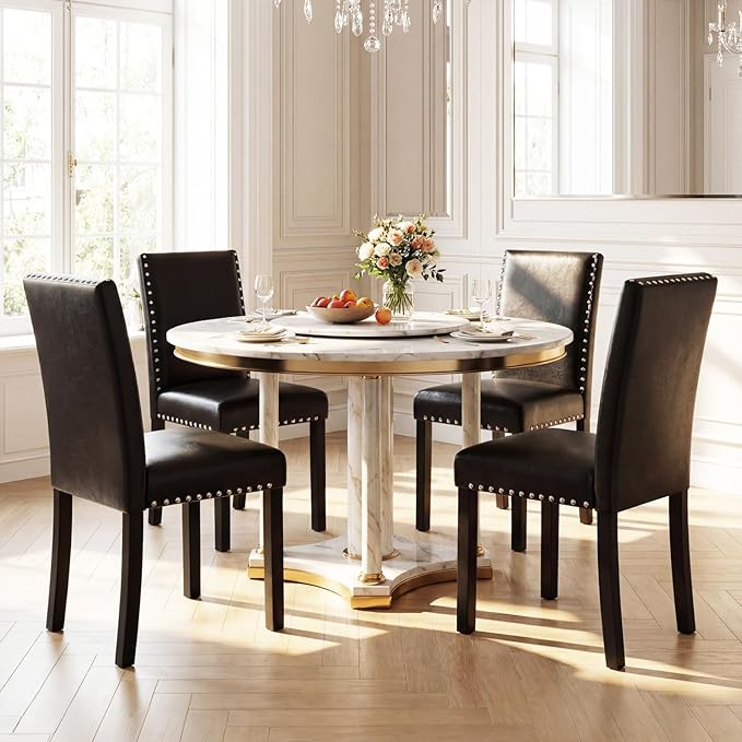 Giantex Black Dining Chairs Set of 4, Faux Leather Upholstered Parsons Kitche...