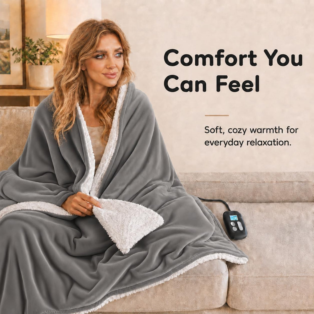 Electric Heated Blanket Full Size 72"x 84", Flannel & Sherpa fo...
