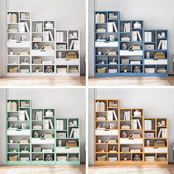 IOTXY Wooden Open Shelf Bookcase - 71 Inches Tall Freestanding Display Storag...