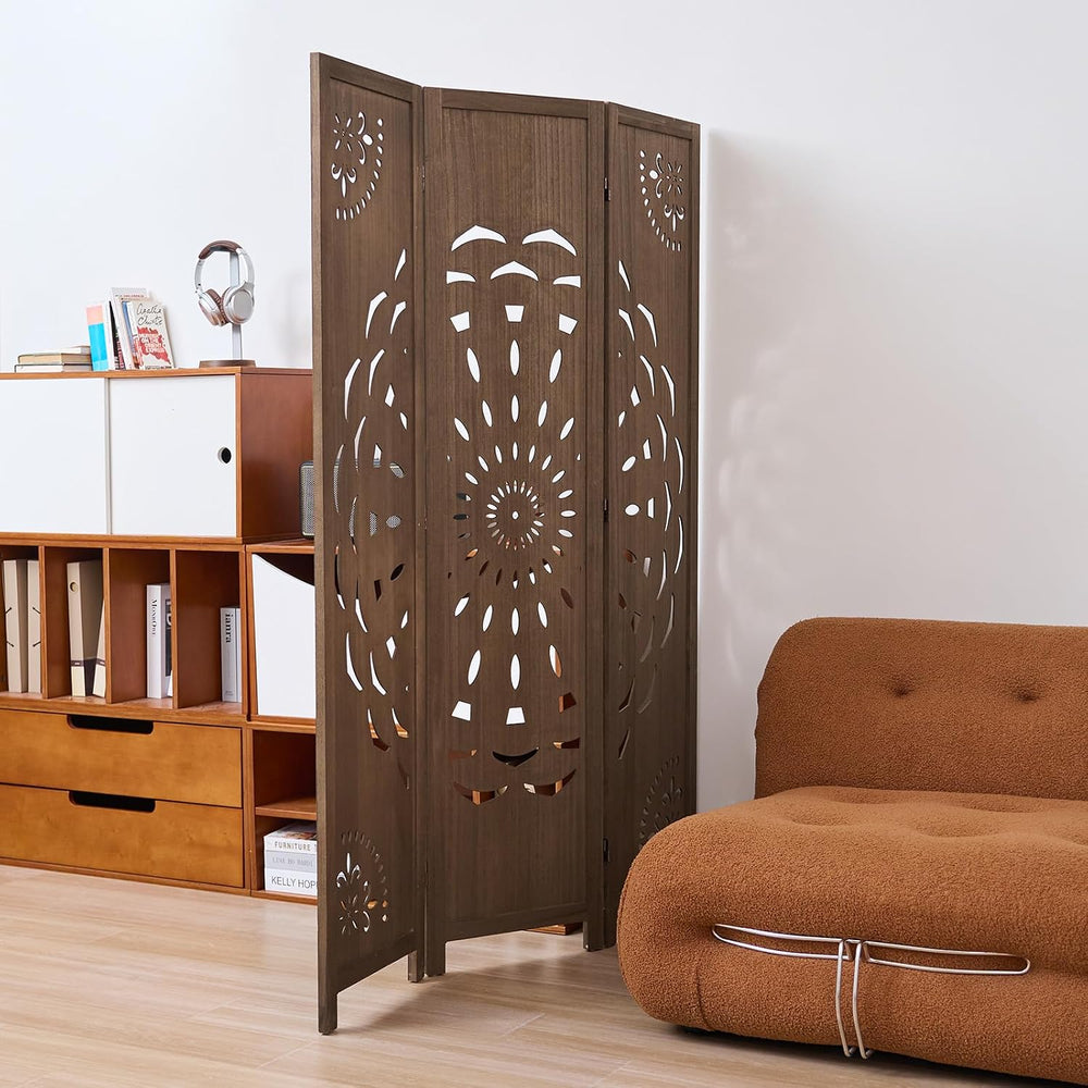 66.9Inch Wooden Room Partition - 3 Panels Boho-Styled Space Room Divider for ...