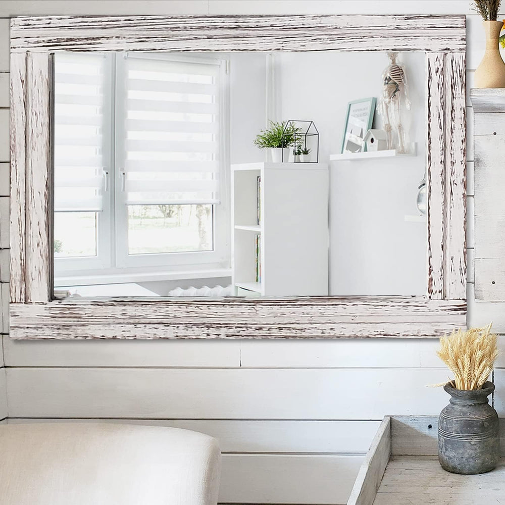 AAZZKANG Large Wall Mirrors with Rustic Wood Framed 28"x20" Rectangle