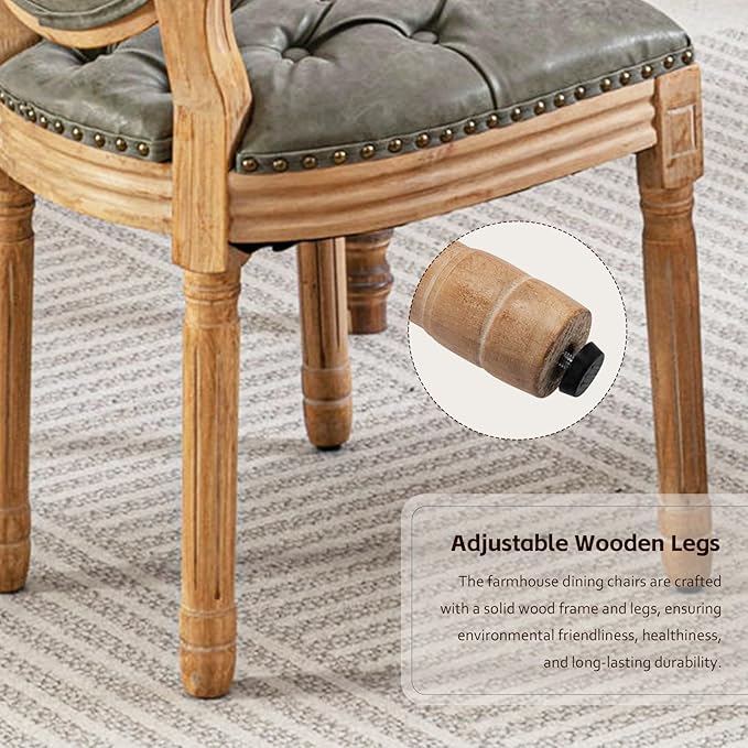 PU Leather Upholstered Dining Chairs Set of 4 French Country Round Back Kitch...