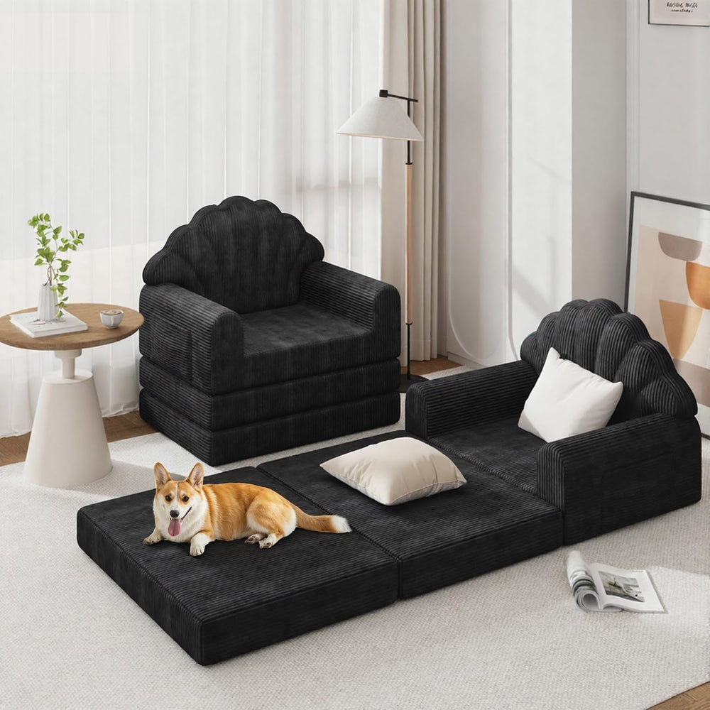 Folding Sofa Bed, 2-in-1 Convertible Futon Sleeper Chair, Black
