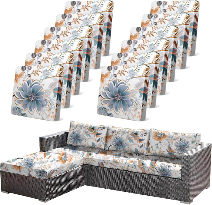 CALBODE 12Pcs High Elastic Digitally Printed Sofa Seat Cushion Cover for Fall Decor, Soft Reusable Floral Stretch Couch Cushion Slipcover for Outdoor Furniture Protector Replacement, All-Season