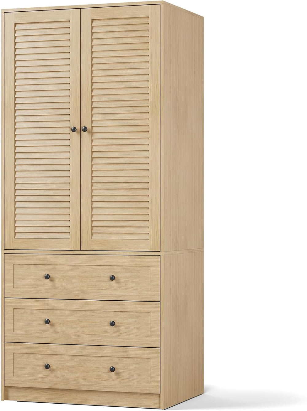 GarveeHome Armoire Wardrobe with Drawers, Wooden Closet, Hanging Rod, Oak
