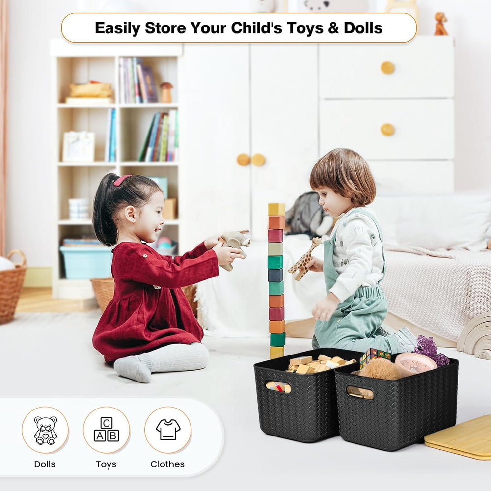 Ohmlove 4 Pack Storage Bins with Bamboo Lids,Stackable Box for Organization