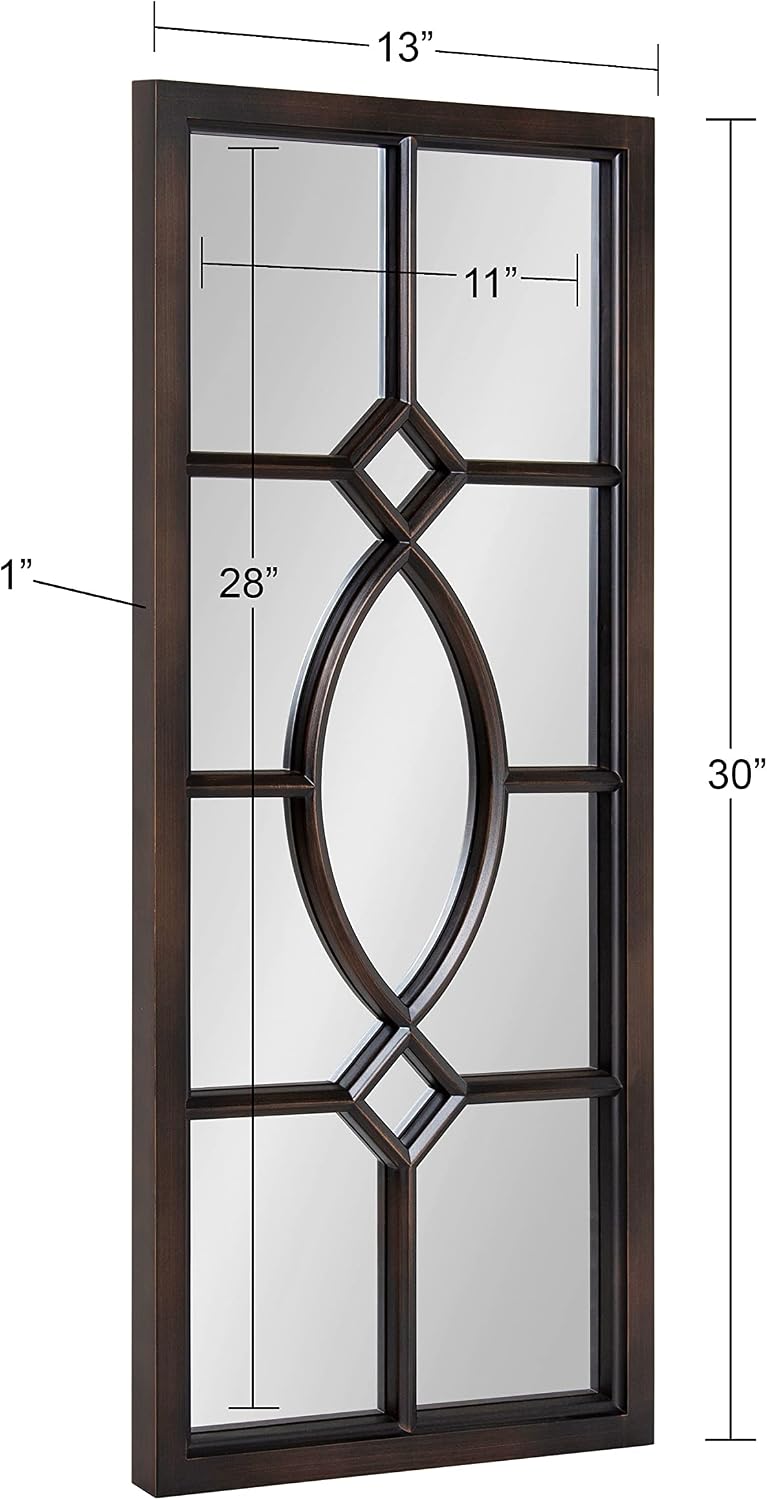 Kate and Laurel Cassat Window Wall Accent Mirror, 13" x 30", Dark B...