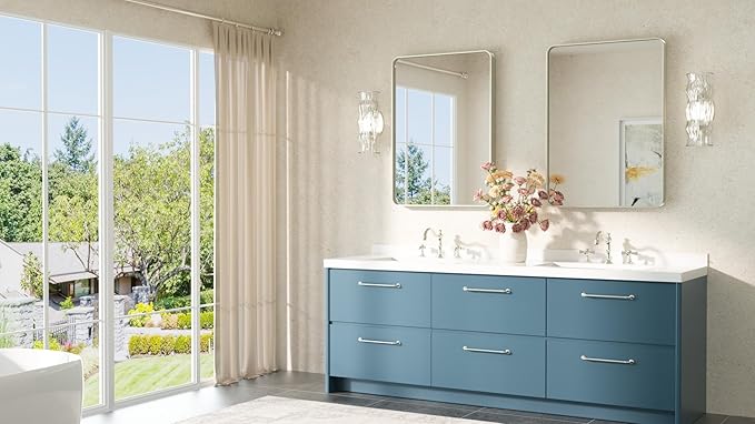 TETOTE Brushed Nickel Mirror 22 x 30 Brushed Nickel Metal Framed Bathroom Mir...