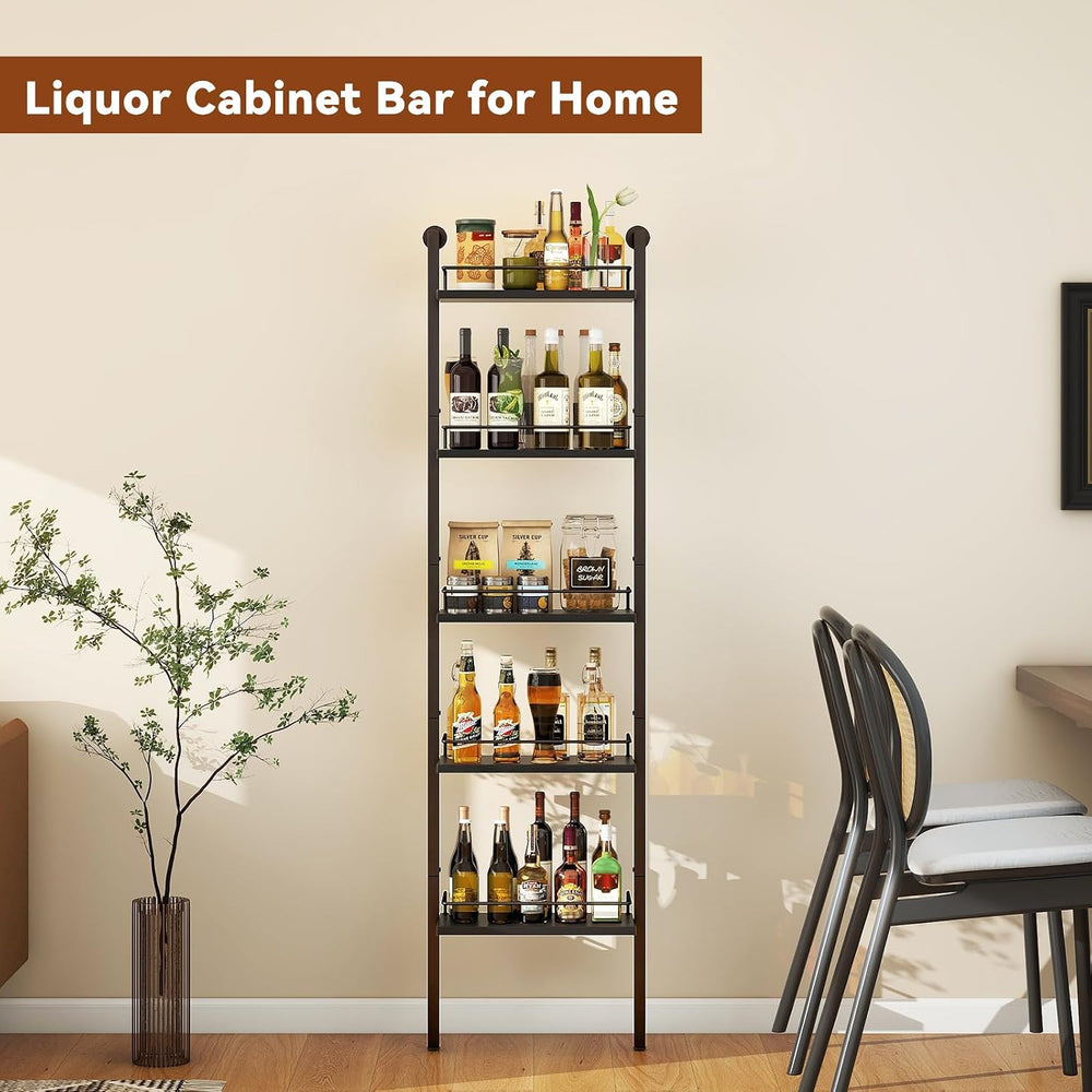 YMYNY 5-Tier Wall Mounted Floating Wine Rack 16.93x7.87x69.68 Black HWR001B