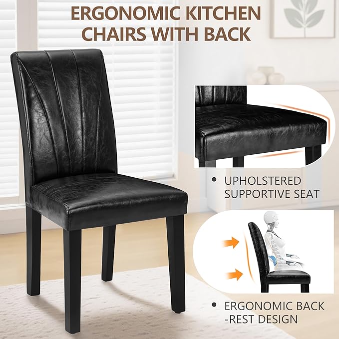 VECELO Upholstered Dining Chairs Set of 4, Modern PU Leather and Solid Wood L...