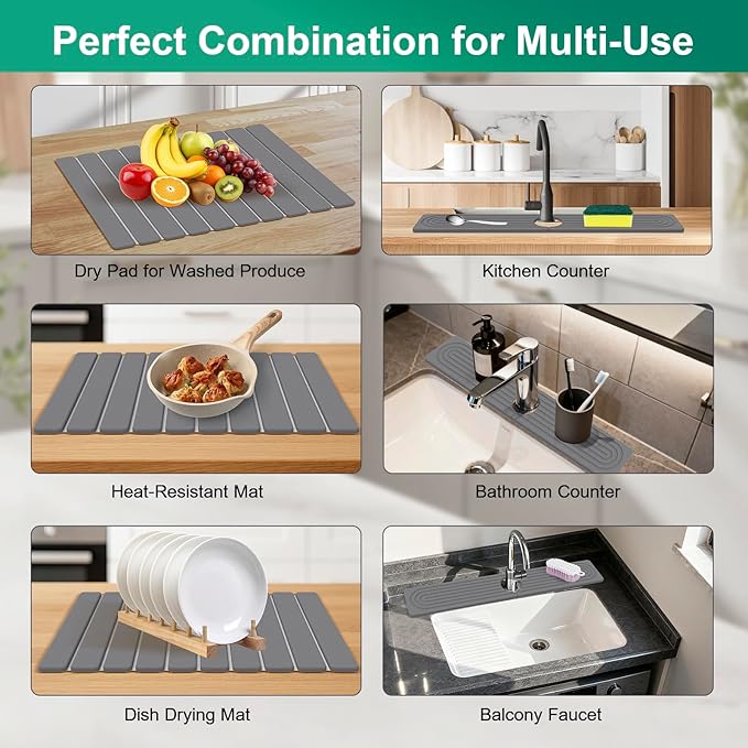 Stone Drying Mat for Kitchen Counter, Diatomaceous Earth Quick Dry Stone Mats