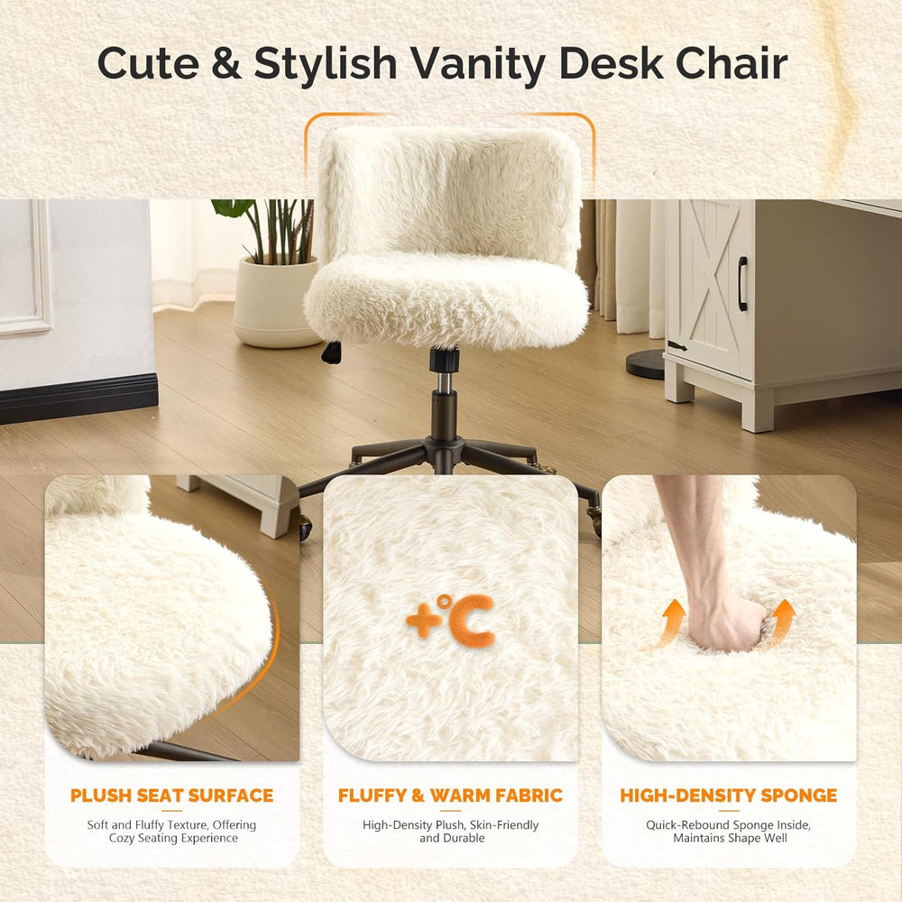 VINGLI Plush Upholstery Vanity Desk Chair with Curved Back & 90-102° Tilt...