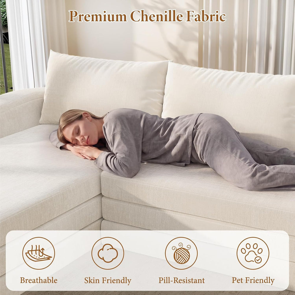 Vesgantti 6 in 1 Convertible Folding Sofa Bed, Futon Sectional Couch, Beige