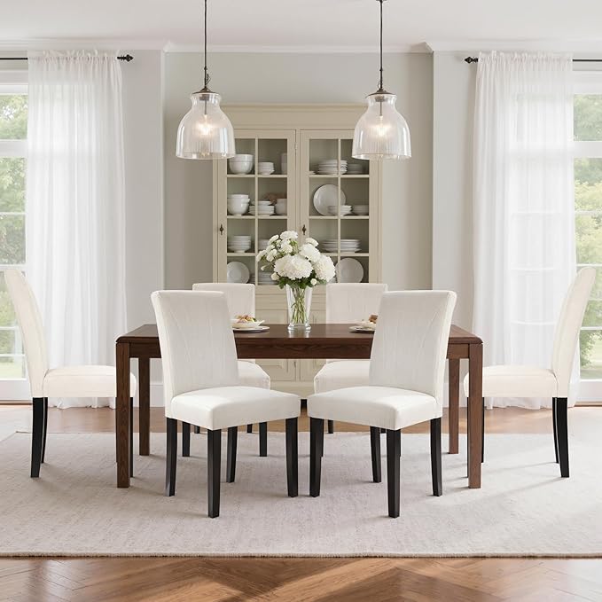 VECELO Upholstered Dining Chairs Set of 2, Modern Fabric and High Back & ...