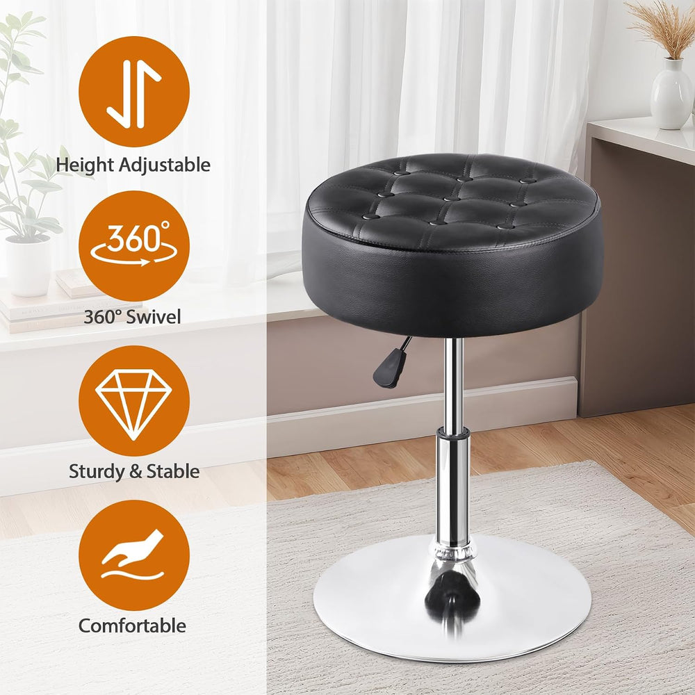 LEMY Adjustable Vanity Stool with 360° Swivel,Hydraulic Lift Round Makeup Cha...