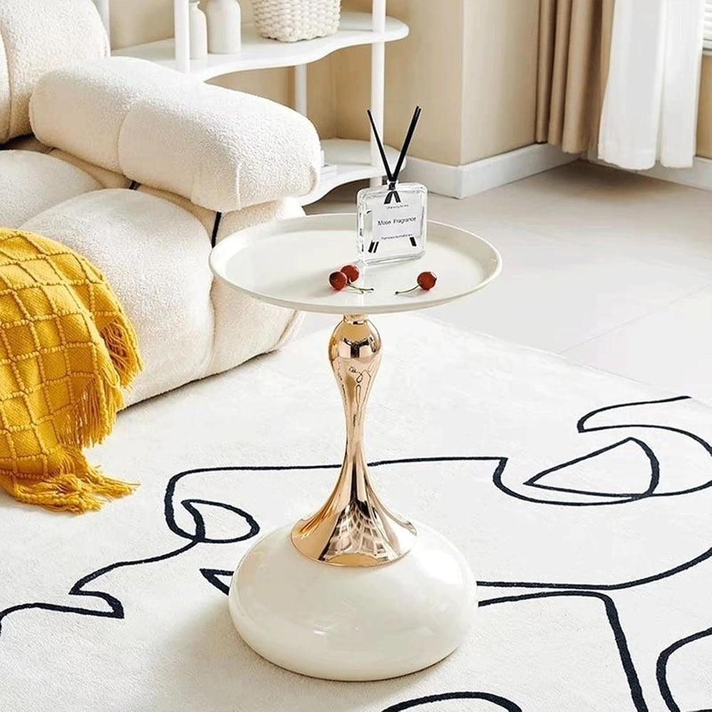 2-Pack Modern Round Side Table - White Tabletop & Gold Pedestal Base, Sty...