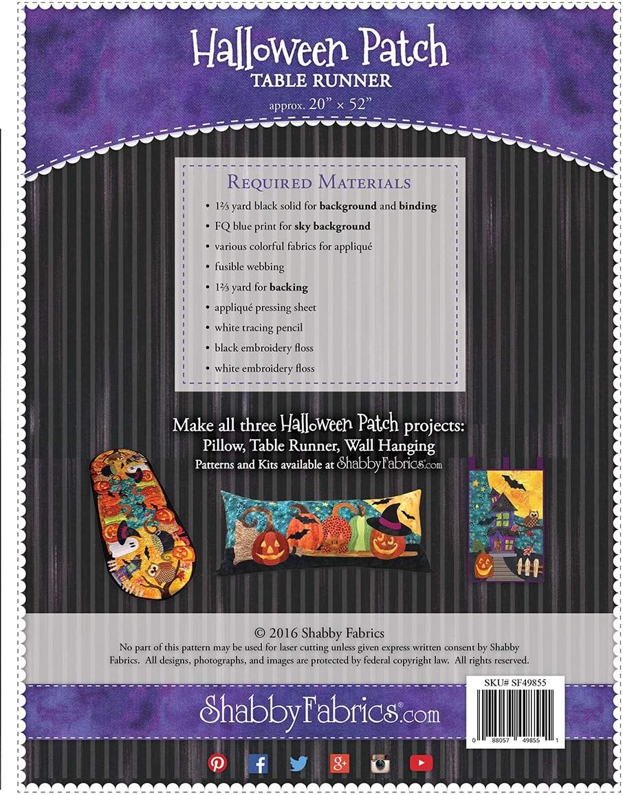 Halloween Patch Table Runner Pattern by Shabby Fabrics