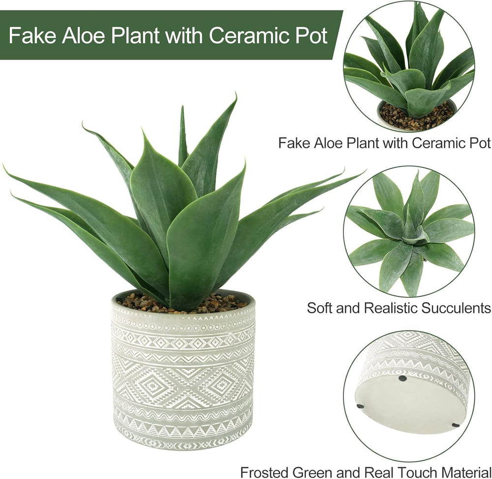 Artificial Potted Plants, 13.8" Artificial Succulent Fake Aloe, Large Fa...