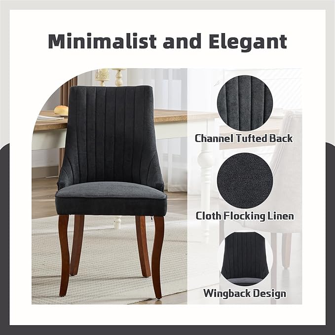 Linen Dining Chairs Set of 4,Fabric Channel Tufted Kitchen Chairs, Upholstere...