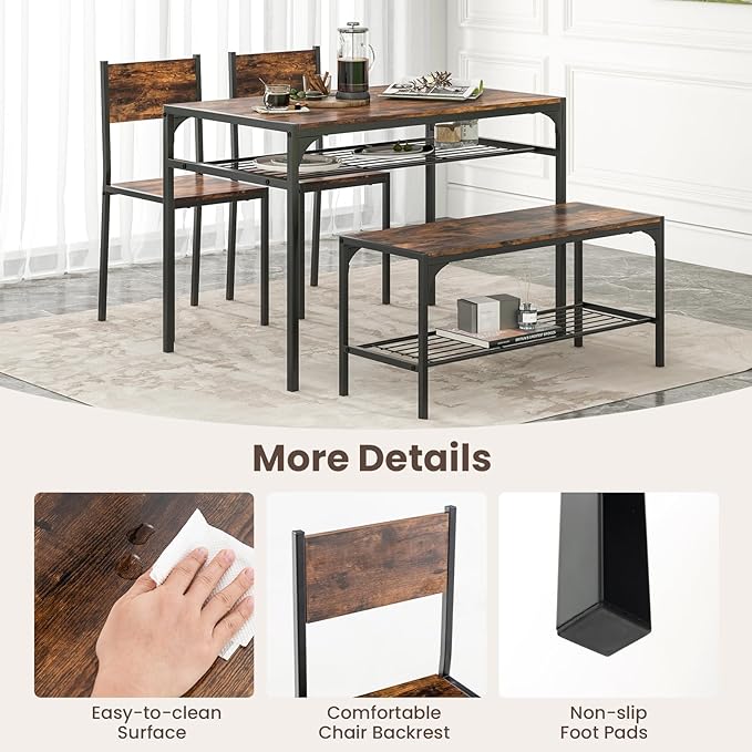 Giantex Dining Table Set for 4, Kitchen Table with Chairs & Bench, Storag...