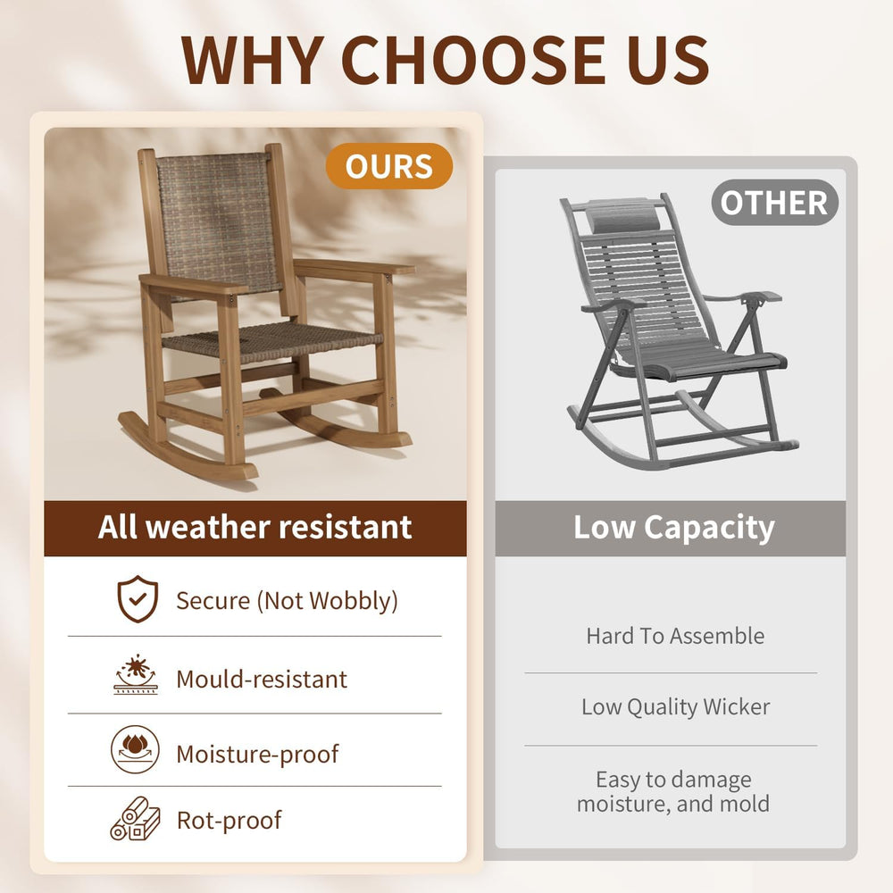 HDPE Outdoor Rocking Chair, All-Weather Wicker Porch Rocker, Brown
