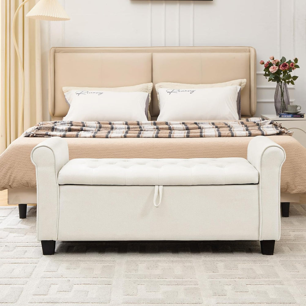 49" End of Bed Storage Bench for Bedroom, Upholstered Storage Ottoman | ...
