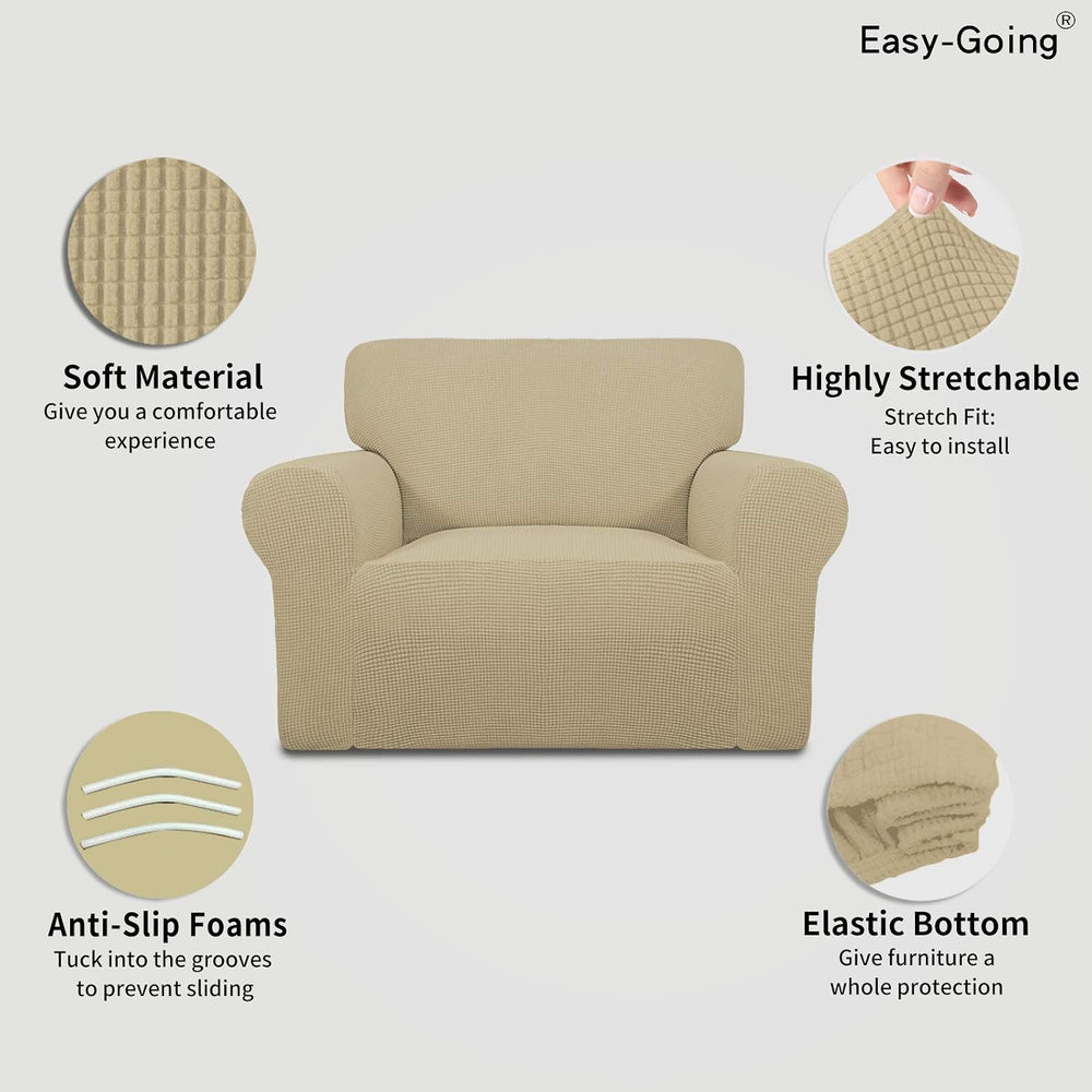Easy-Going Stretch Oversized Chair Slipcover with Arm Washable Beige