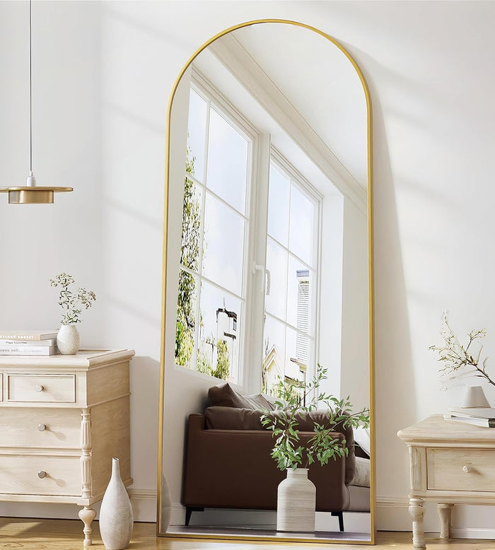 Full Length Mirror, 71"x26" Arched standing Mirror Full length (Gold)