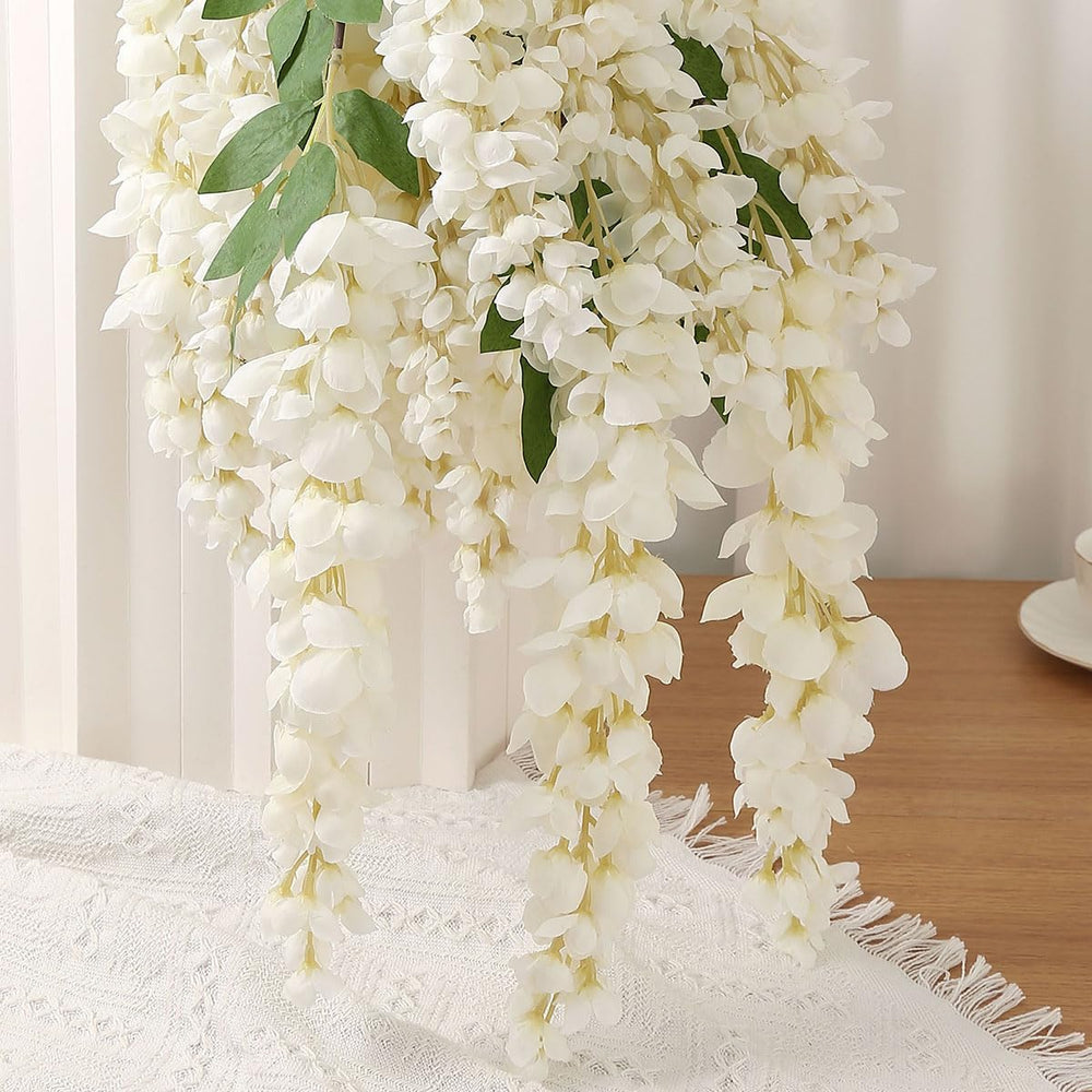 4pcs 47.2in Artificial Fake Wisteria Hanging Flower Garland Silk(white)