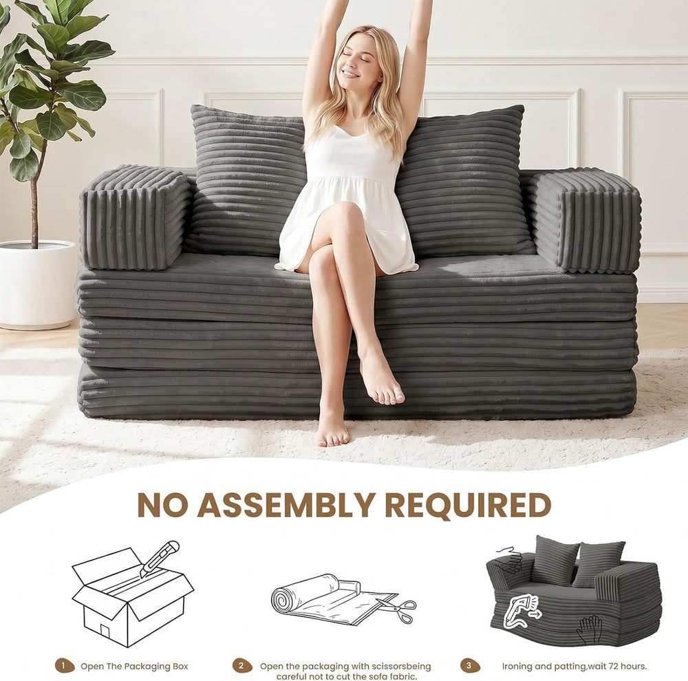 Boneless Loveseat Sofa Bed,Small Couch Bed Futon Sleeper Sofa,Convertible Pul...
