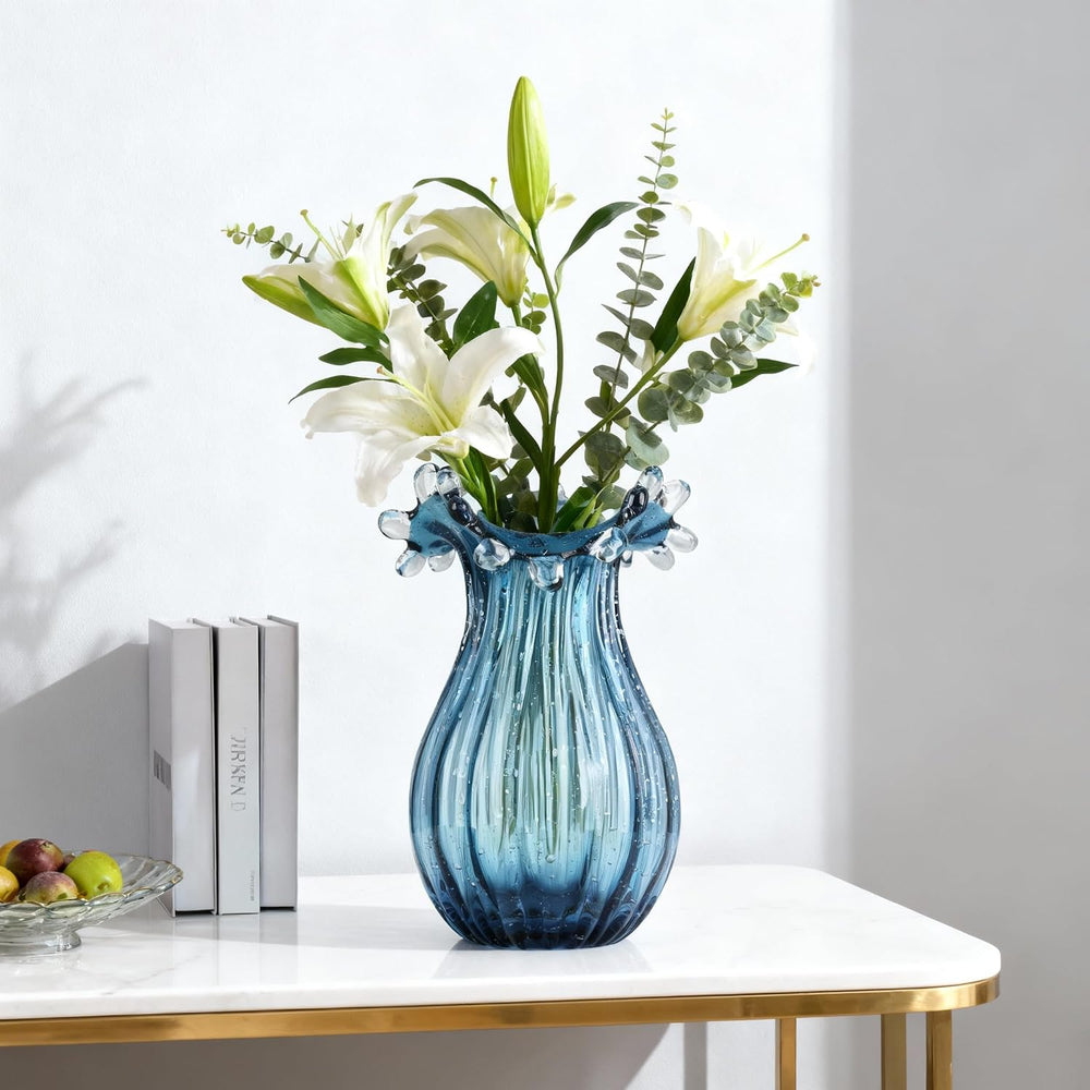 Hand Blown Glass vase, Unique Blue Glass vase, Modern Art Decor, Suitable for...