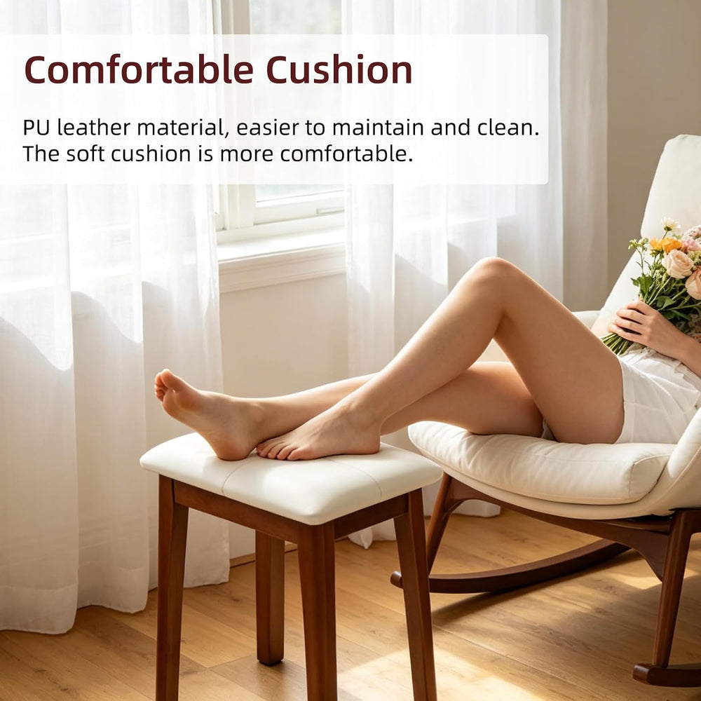 Solid Wood Vanity Stool with Cushion | 11"D x 15"W x 18" H - S...