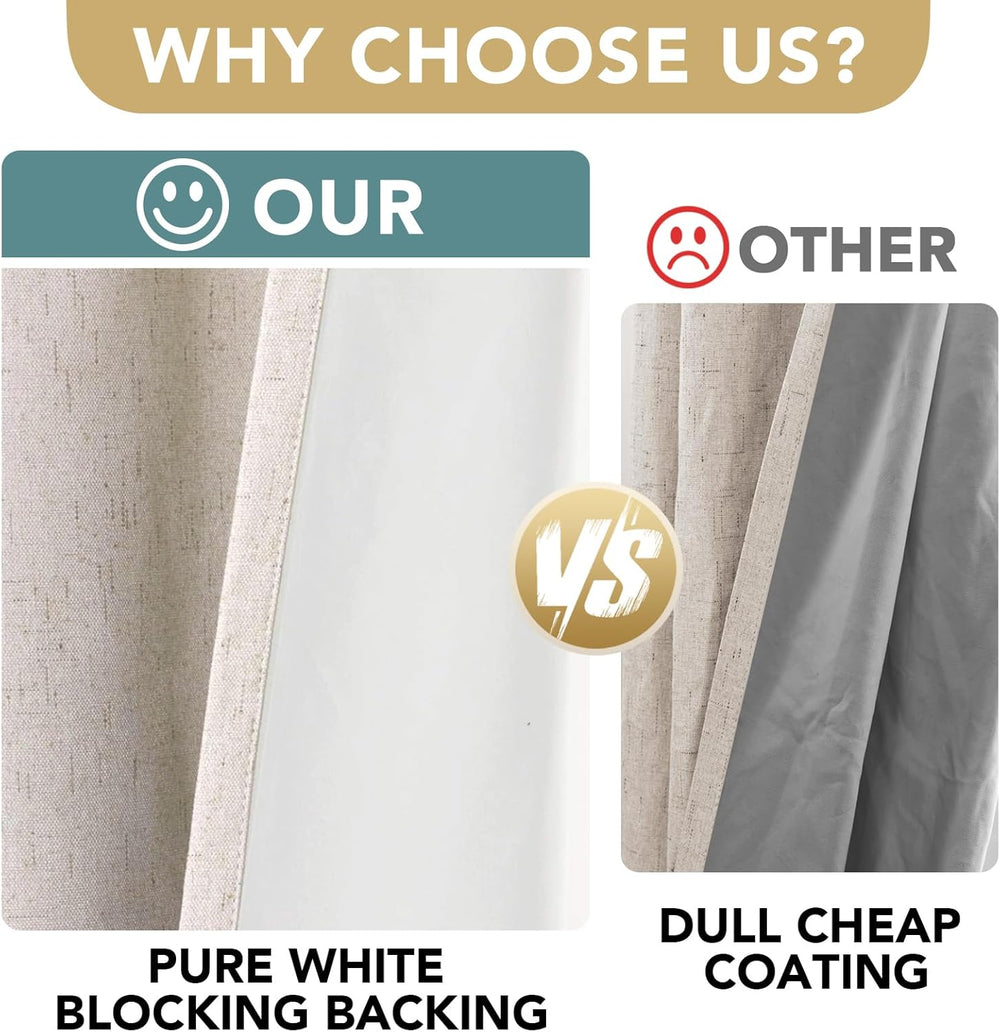 H.VERSAILTEX 100% Blackout Linen Curtains 84" L Natural Grommet