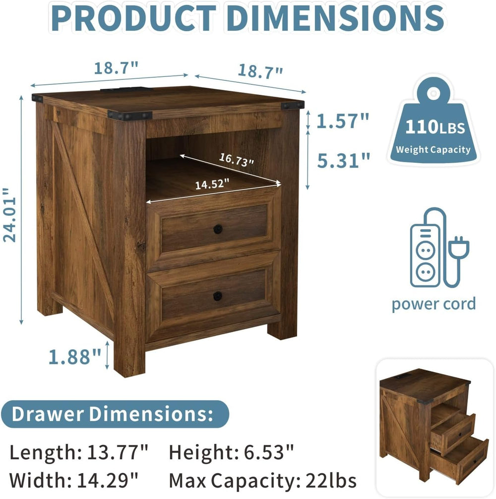 MUUEGM 18" End Tables for Living Room Farmhouse Night Stand with Chargin...