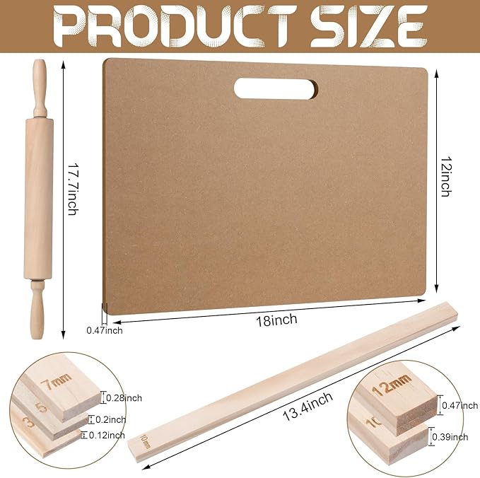 Newtay 12 Pcs Pottery Tools Include 1 Wood Rolling Pin Sculpting Polymer Clay
