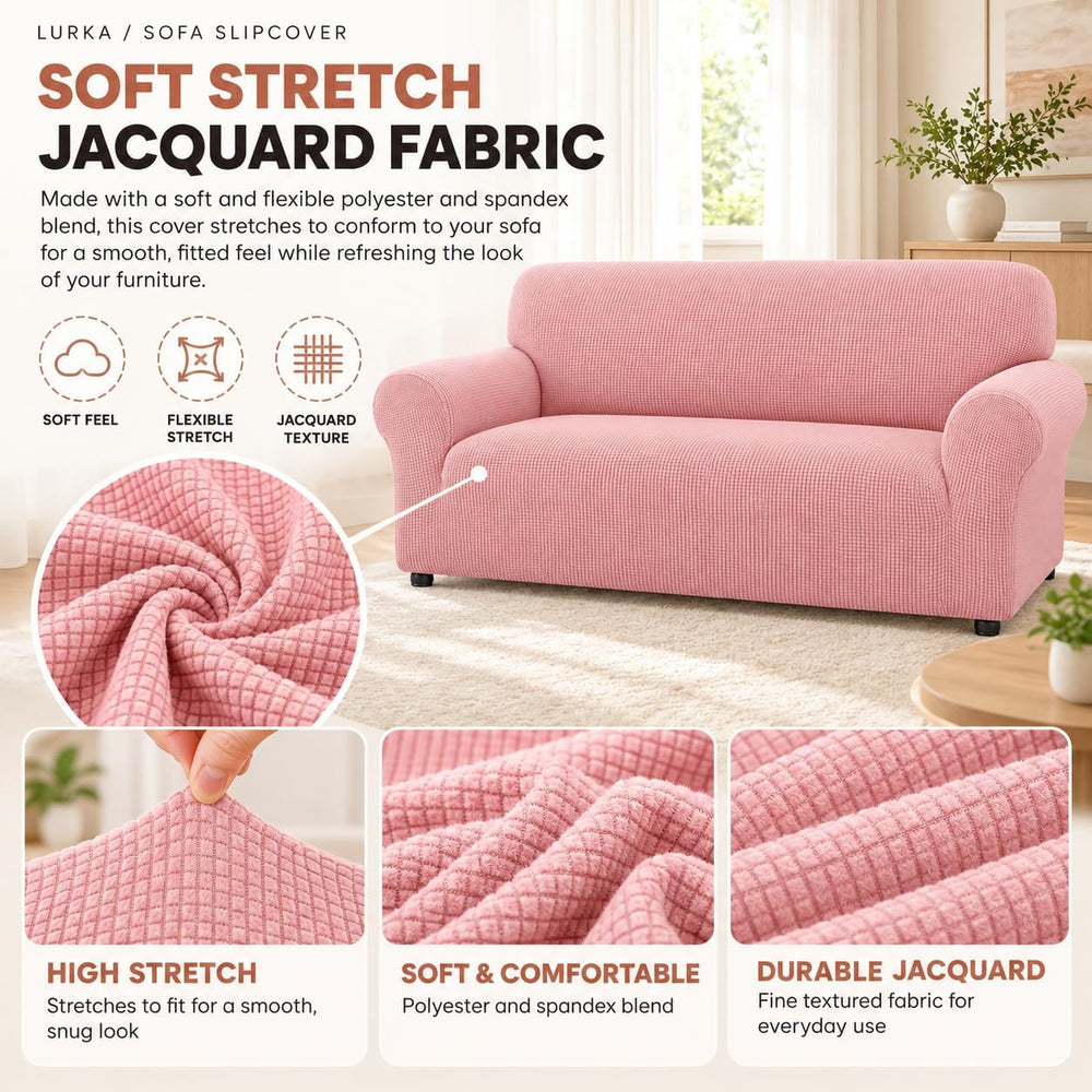 LURKA Stretch Couch Cover for Sofa, 1 Piece 3 Cushion Slipcover, Pink