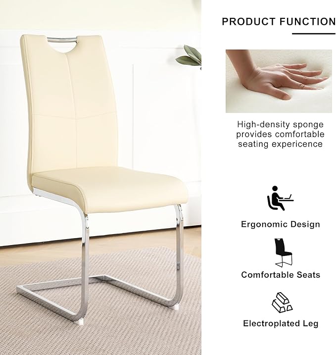 Goujxcy Dining Chairs Set of 2, Modern High Back Kitchen Chairs with Metal Le...