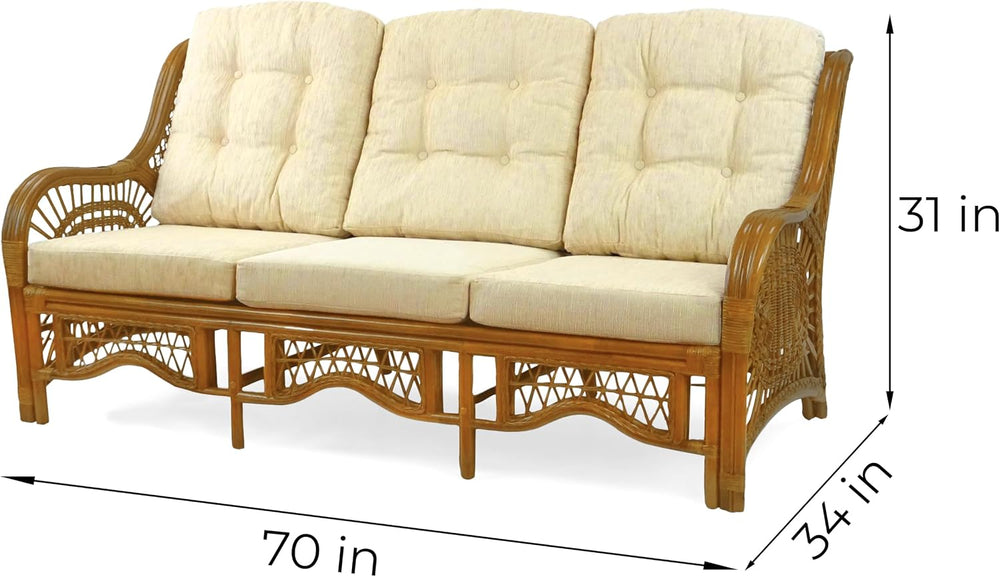 Malibu Lounge Three-Seater Sofa Natural Rattan Wicker Handmade Design (Cream ...