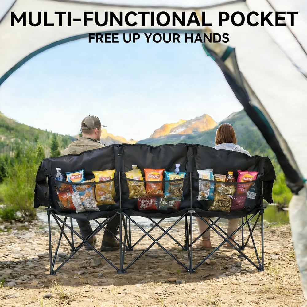 3 Person Camping Chair for Adults Folding Double Camping Chair Oversized Heav...