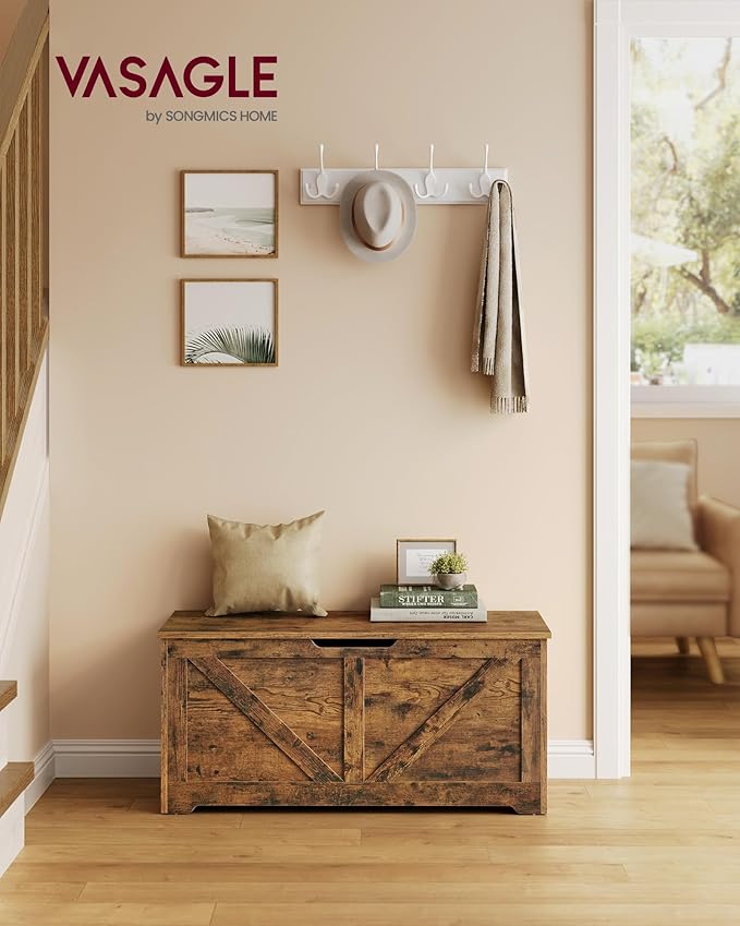 VASAGLE Storage Chest, Storage Trunk with 2 Safety Hinges, Storage Bench, Sho...