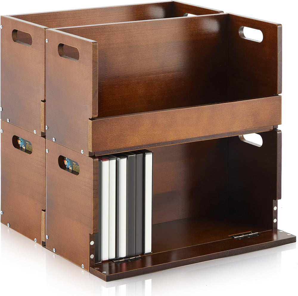 CroBlissful 4 Pack Wooden DVD Storage Organizer Boxes, Holds 104 DVDs (26 Eac...