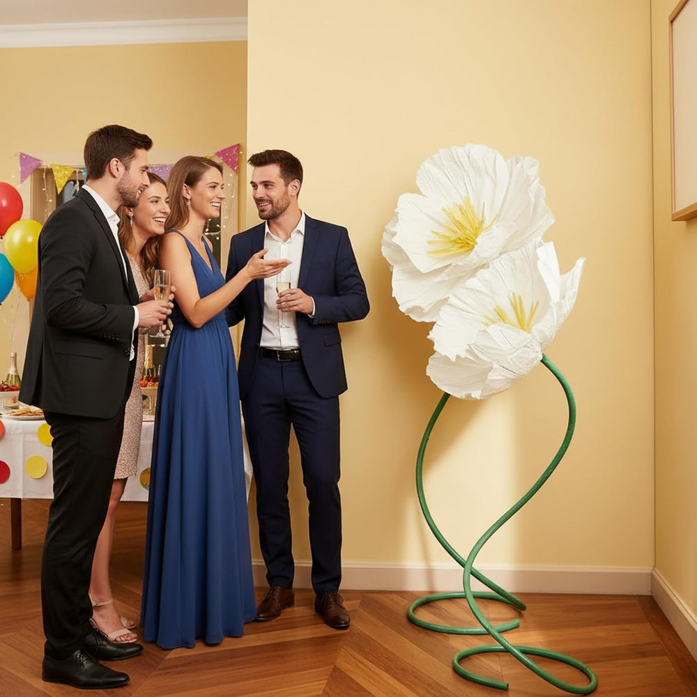 2 Pcs 5ft Large Paper White Poppy Flower Giant Artificial Poppies