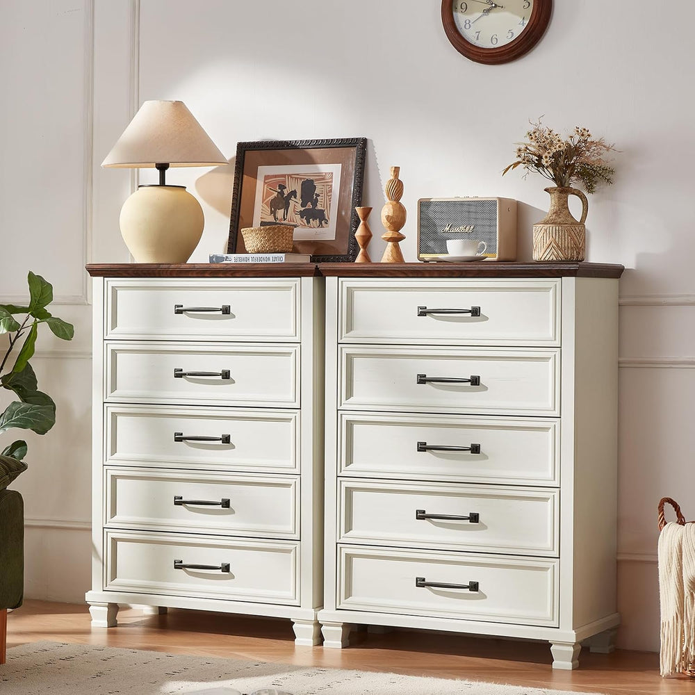 Farmhouse 5 Drawer Dresser for Bedroom, White
