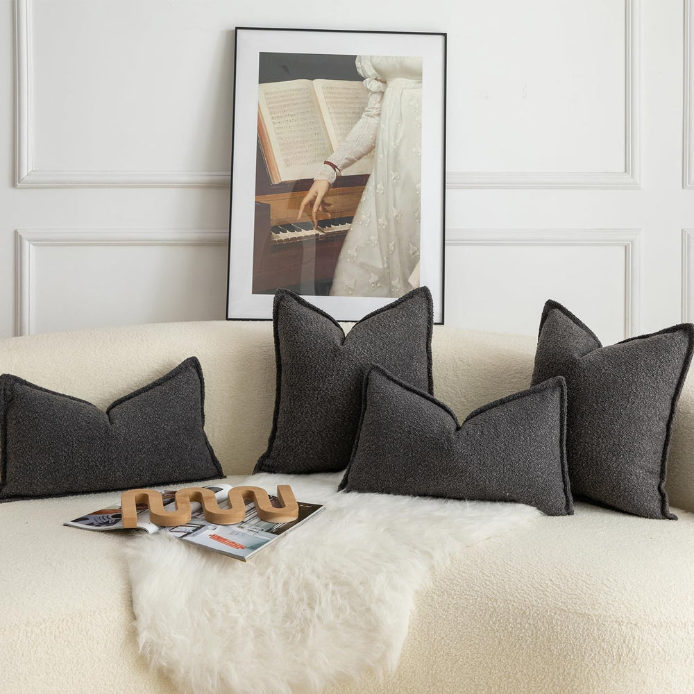 MANDIOO Pack of 2 Decorative Throw Pillow Covers Accent Solid Woven Textured ...