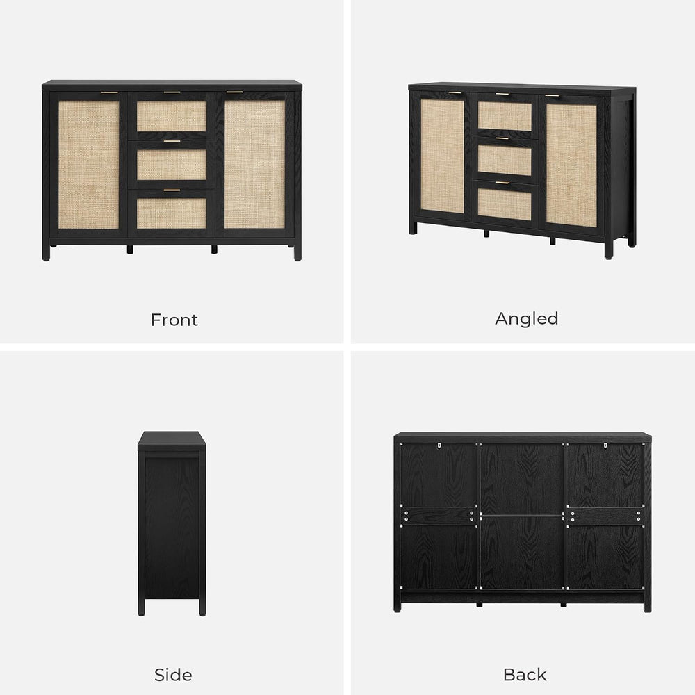 SICOTAS Rattan Large Sideboard Buffet Cabinet with Storage - Farmhouse Boho C...