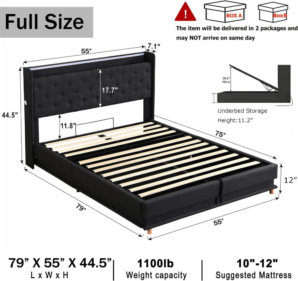 Ailisite Lift Up Storage Bed Full, Bed Frame Full Size with Charging Station ...