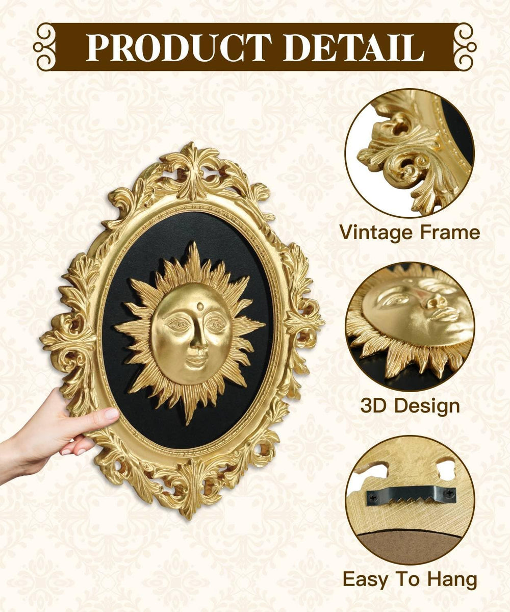 Putuo Decor Baroque Sun Moon Wall Decor Set, 2-Piece 3D Ovals Gold Resin Reli...