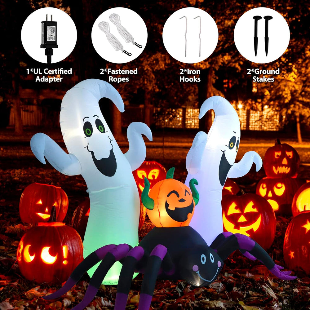 Halloween Inflatable, SHDEJTG 7Ft Pumpkin Ghost Spider Inflatable Decoration,...