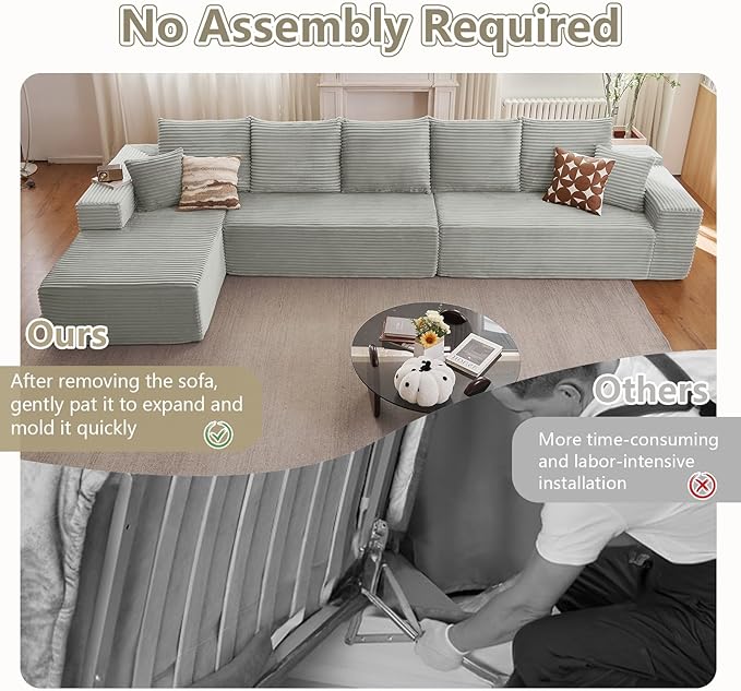 166.9" Cloud Sectional Couch with L-Shape Chaise, Modern Modular Comfy S...